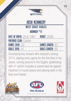 2011 Select AFL Champions #173 Josh Kennedy Back